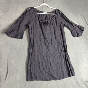 Rosemarine linen dress made in Italy Gray Blue Size Medium Cutout Sleeves Ruffle